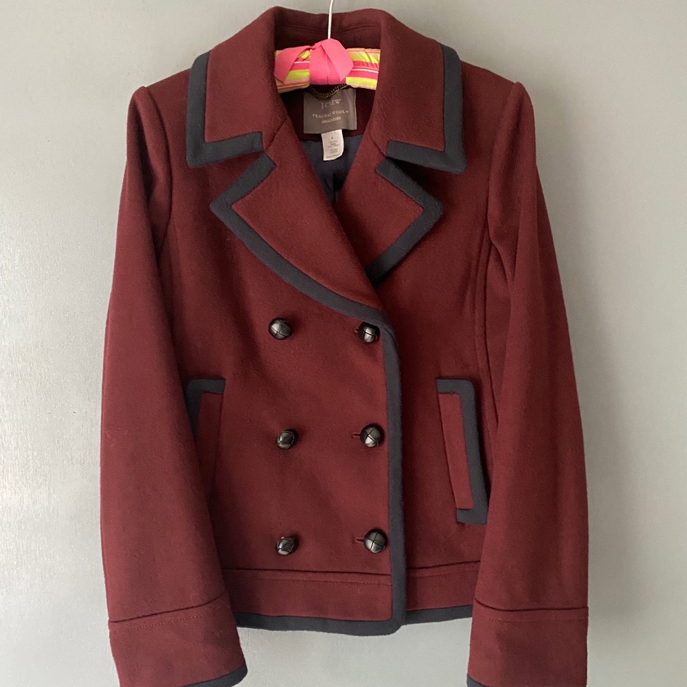 J. CREW Nello Gori Women's 6 Wine 100% Wool Double Breasted Peacoat Classic - Picture 1 of 10